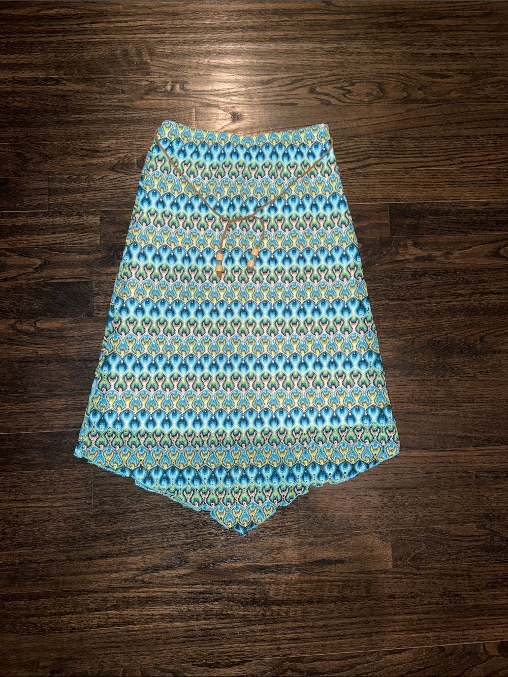 My Michelle Blue & Green Patterned Asymmetrical Skirt